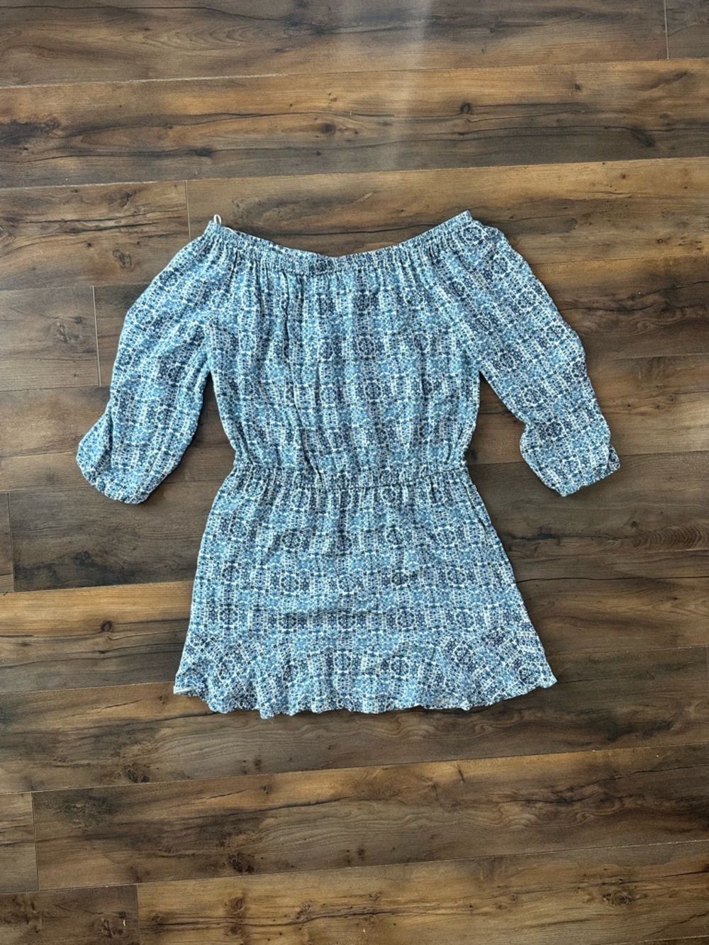 Soft Joie Blue Floral Off Shoulder Mini Dress Boho Cottagecore M